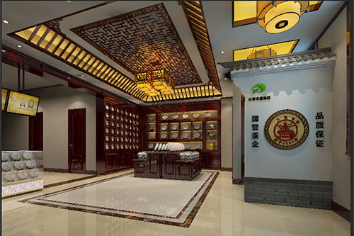 合水古朴典雅的中式茶叶店大堂设计效果图